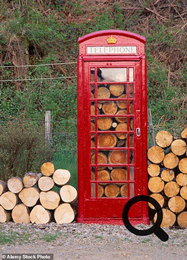Red British Telephone Box as a Log Shop
