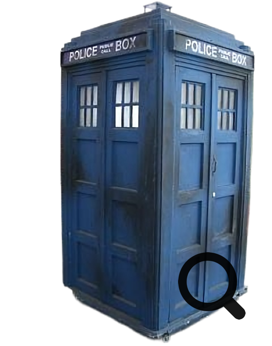 Trench Police Box erstmals als TARDIS in der BBC-Science-Fiction-Serie Doctor Who.