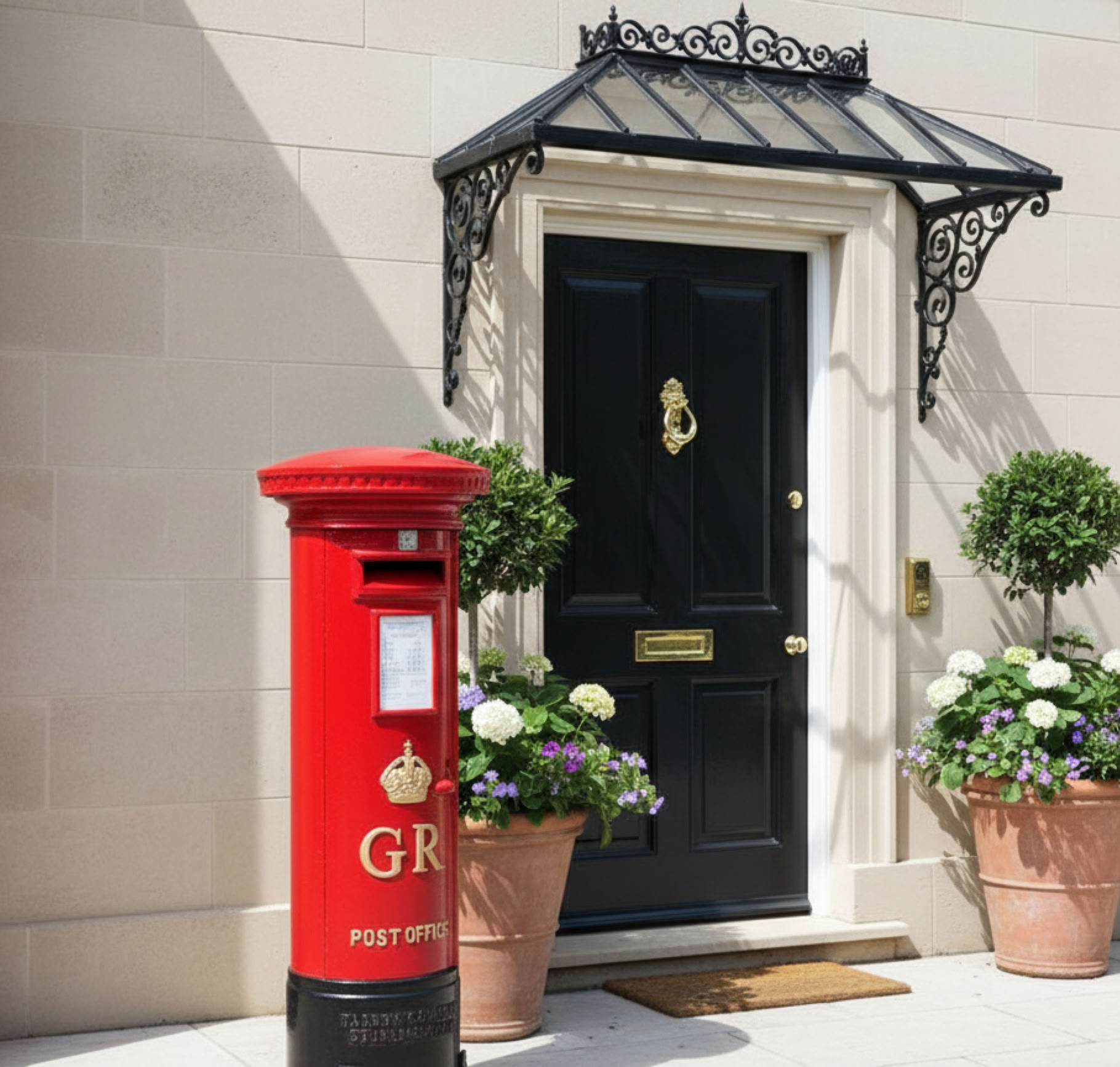 Originaler britischer Pillar Box Briefkasten an einer Hauseinfahrt
